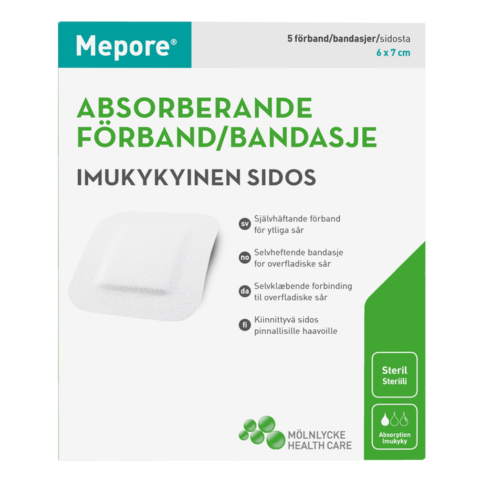 Mepore kiinnittyvä sidos 6x7 cm 5 kpl kuva 3