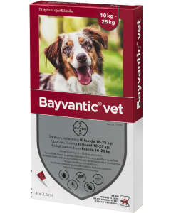 BAYVANTIC VET paikallisvaleluliuos 250/1250 mg koirille 10–25 kg 4 x 2.5 ml